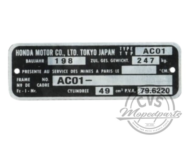 Plaatje framenummer ac01 Honda MB5