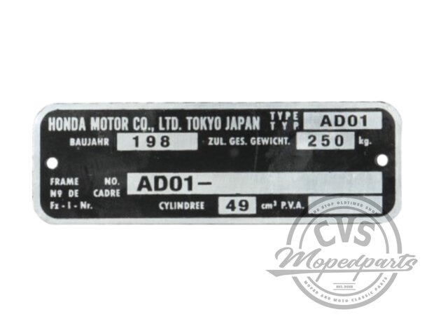 Rahmennummernschild AD01 MT5
